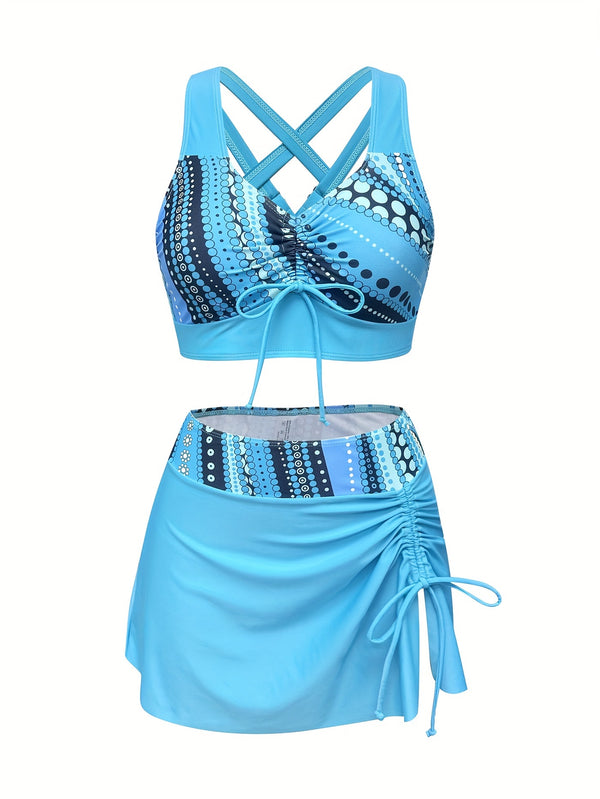 Ruffle Trim Three-Piece Swimsuit Dress Set