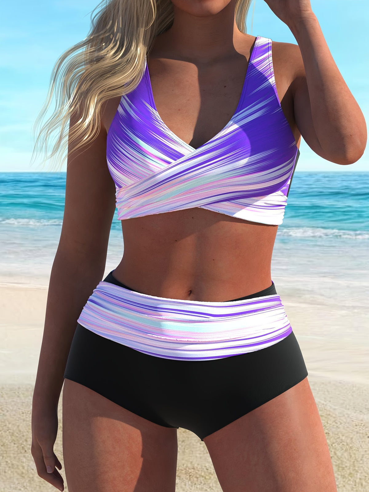 High Waist Tummy Control Colorful Summer Bikini