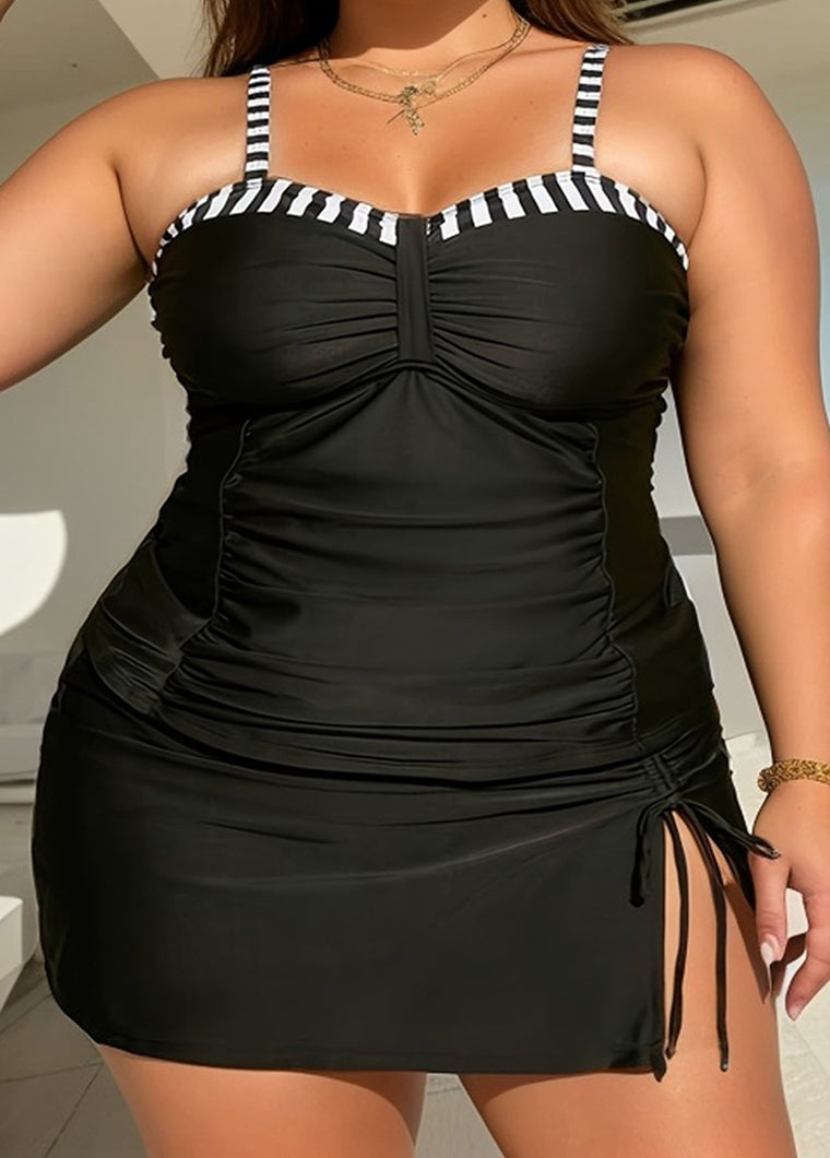 Striped Drawstring Side Tankini Set