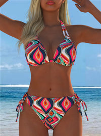 Colorful Geometric Print Halter Bikini Set