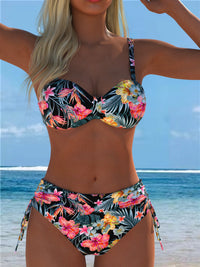 Black Tropical Floral Bandeau Bikini Set