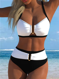 Black White Color Block Gold U-Bar Bikini Set