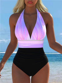 Purple Gradient Halter One-Piece Swimsuit