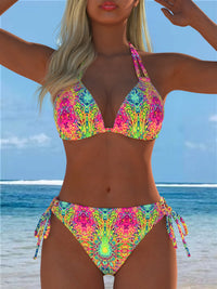 Neon Psychedelic Halter Triangle Bikini Set