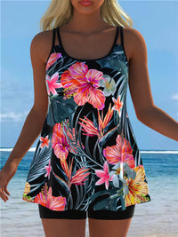 Tropical Hibiscus Print Tankini with Shorts