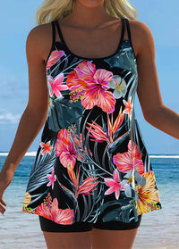Tropical Hibiscus Print Tankini with Shorts