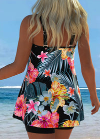 Tropical Hibiscus Print Tankini with Shorts