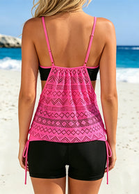 Drawstring Charming Two-tone Tankini Set