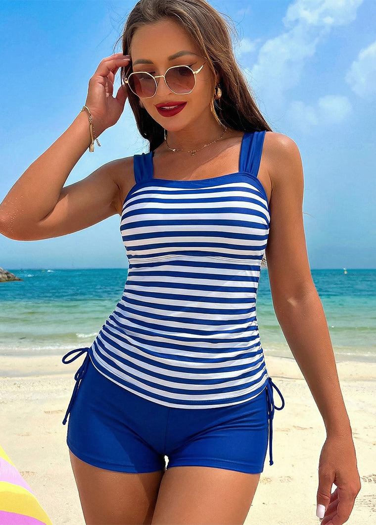 Striped Racerback Sporty Tankini Set