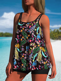 Floral Print Double Strap Fashion Tankini Thong Set