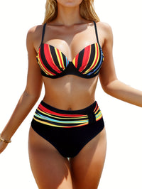 Stylish Vibrant Striped Two-Piece Fashion Bikini