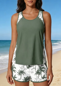 Coconut Tree Print Sporty Tankini Set