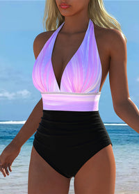 Purple Gradient Halter One-Piece Swimsuit