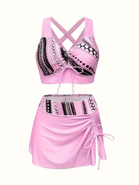 Ruffle Trim Three-Piece Swimsuit Dress Set