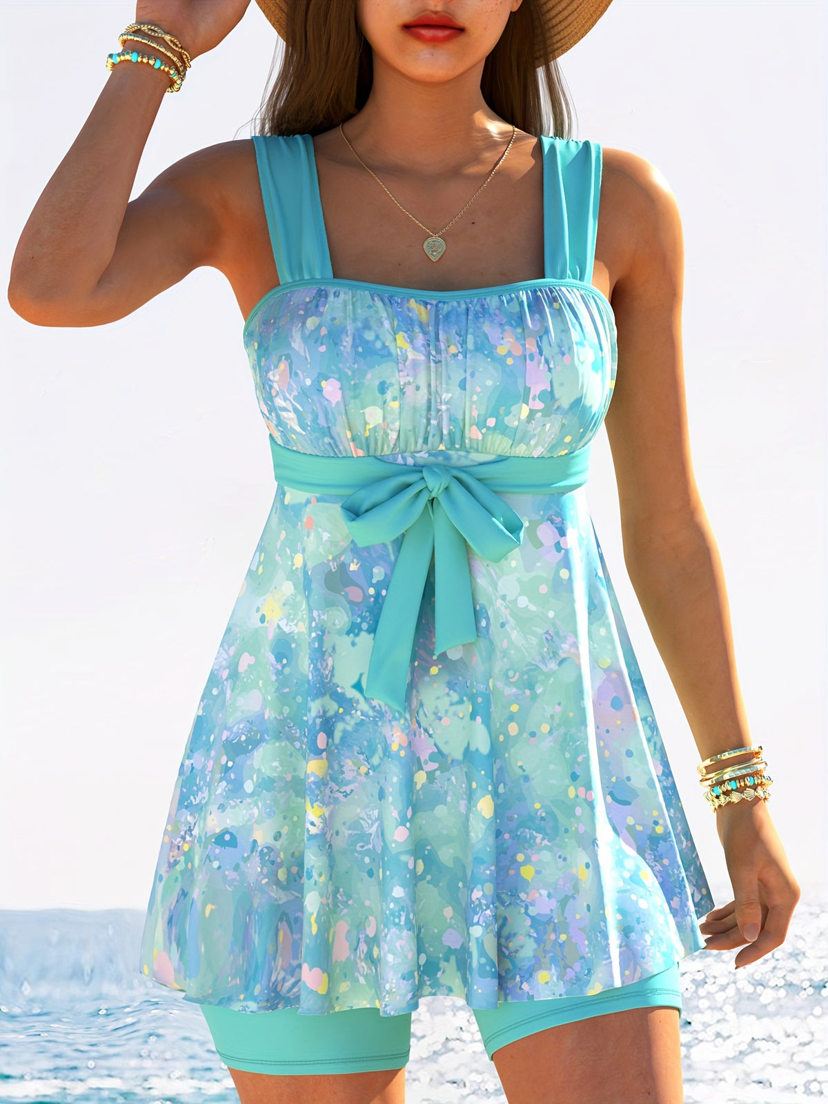 Pastel Tie Dye Bow Detail Tankini Set