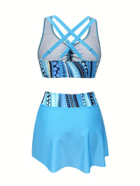 Ruffle Trim Three-Piece Swimsuit Dress Set