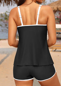 Sporty Black High-waisted Tankini Set