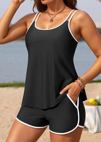 Sporty Black High-waisted Tankini Set