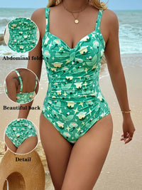 Standard Size One-piece Swimsuit Light Green High Stretch