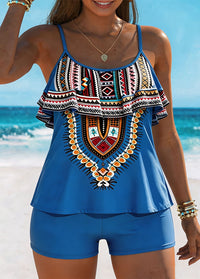 Ruffle Boho Tribal Print Tankini Set