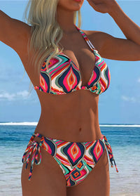 Colorful Geometric Print Halter Bikini Set