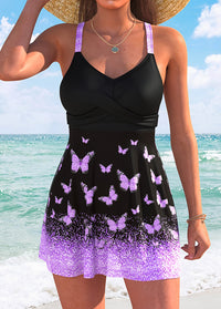 Black & Purple Butterfly Print Swim Dress