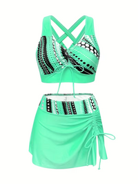 Ruffle Trim Three-Piece Swimsuit Dress Set