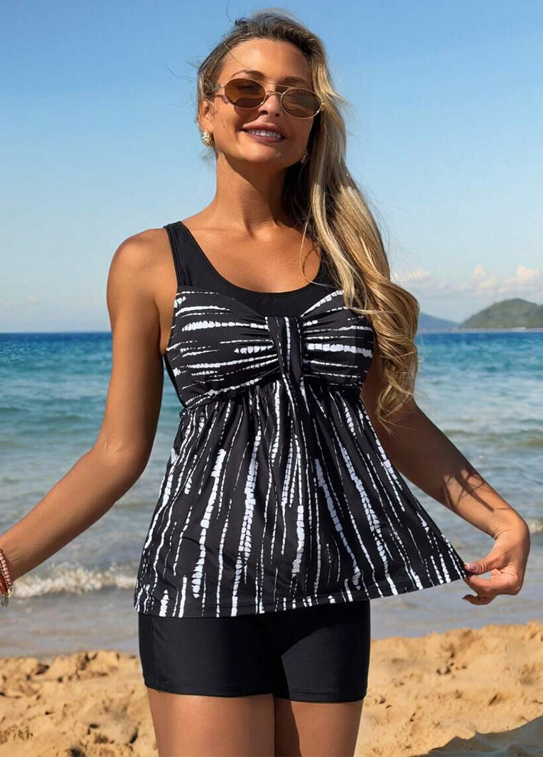 Black Stripes Printed Tankini Set