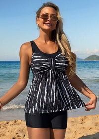 Black Stripes Printed Tankini Set