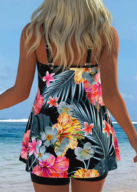 Tropical Hibiscus Print Tankini with Shorts