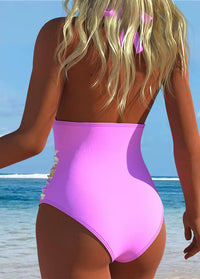 Lilac Halter Neck Tropical Floral One-Piece Swimsuit