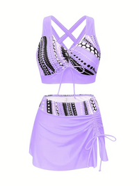 Ruffle Trim Three-Piece Swimsuit Dress Set