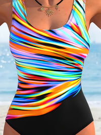 Vibrant Rainbow Stripe Athletic One Piece Swimsuit