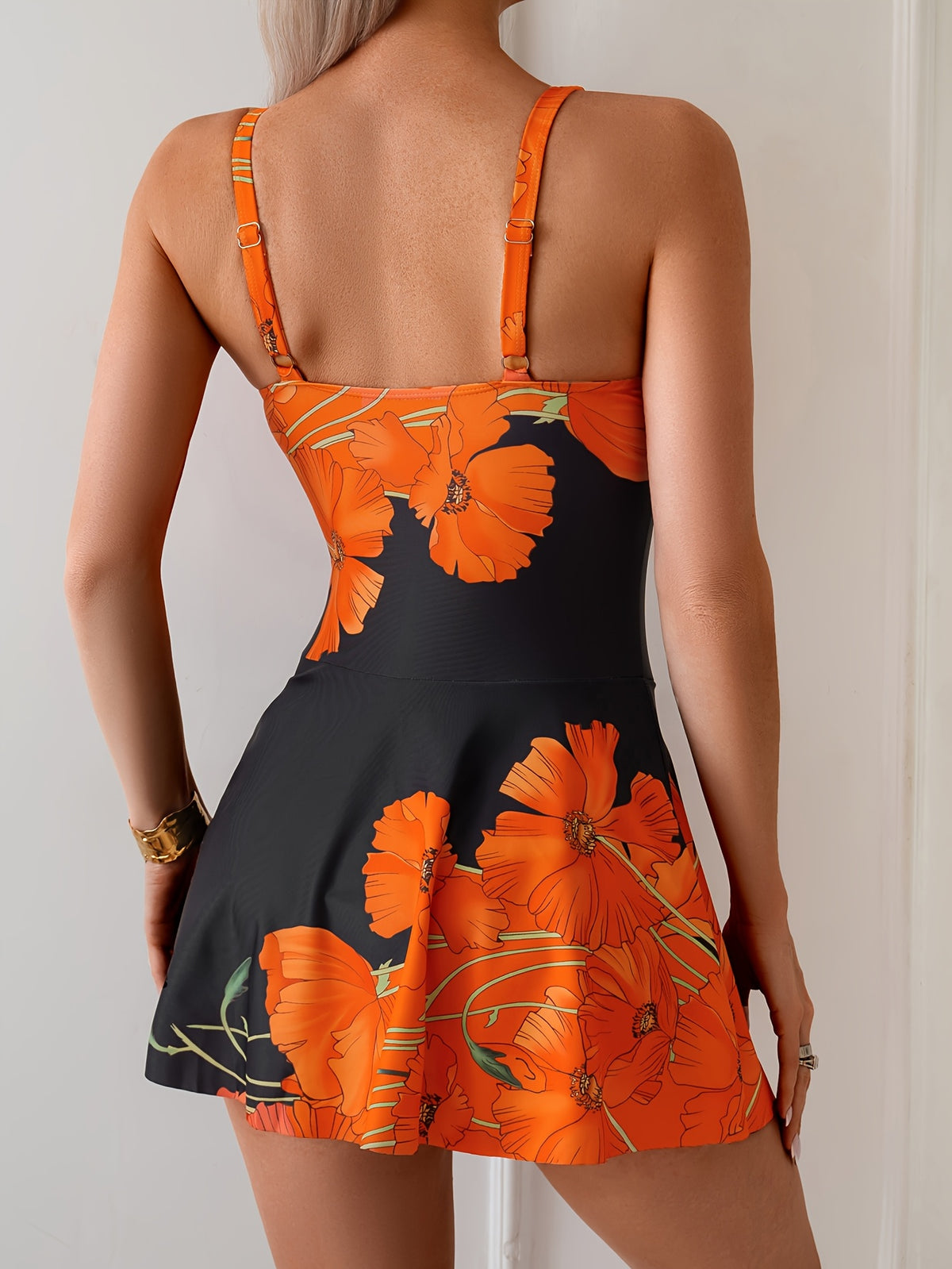 Elegant Floral Print Modest One-Piece Swimsuit