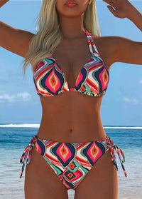 Colorful Geometric Print Halter Bikini Set