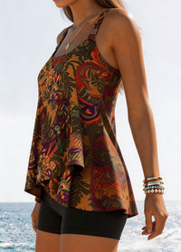 Bohemian Paisley Print Asymmetrical Tankini
