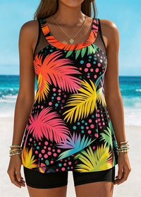 Mesh Accents Tropical Print Tankini Set
