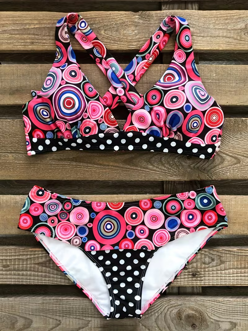 Classic Polka Dot Halter Neck Lace-Up Bikini Set