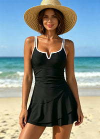 Black & White Trim Tiered Swim Dress