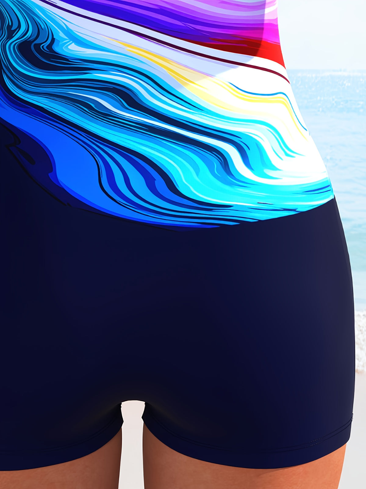 Colorful Wavy Abstract Print One Piece Swimsuit