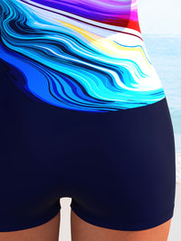 Colorful Wavy Abstract Print One Piece Swimsuit