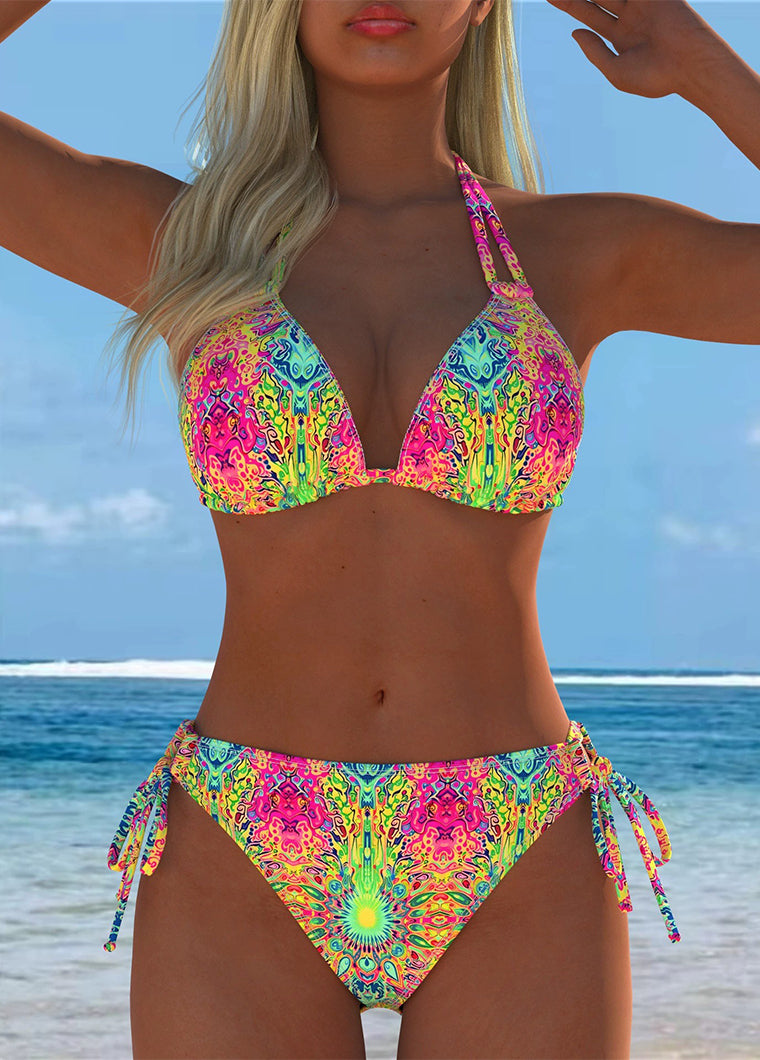 Neon Psychedelic Halter Triangle Bikini Set