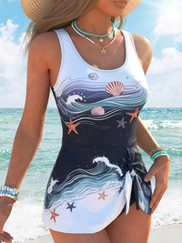 Summer Shell Print Tankini Swimsuit with Tummy Control
