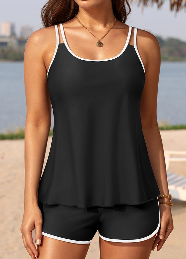 Sporty Black High-waisted Tankini Set