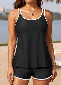 Sporty Black High-waisted Tankini Set