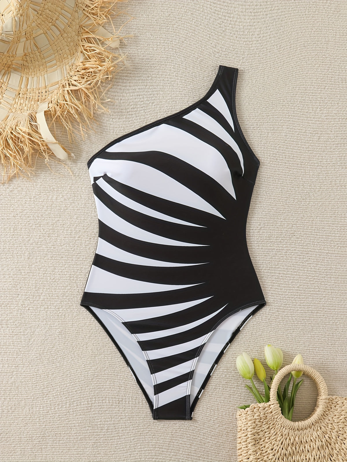 Elegant Directional One-Piece Swimsuit