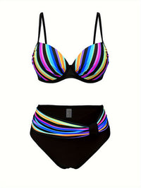 Stylish Vibrant Striped Two-Piece Fashion Bikini