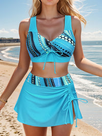 Ruffle Trim Three-Piece Swimsuit Dress Set