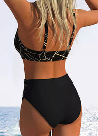 Black Gold Geometric U-Bar High Waist Bikini Set