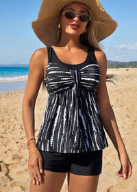 Black Stripes Printed Tankini Set